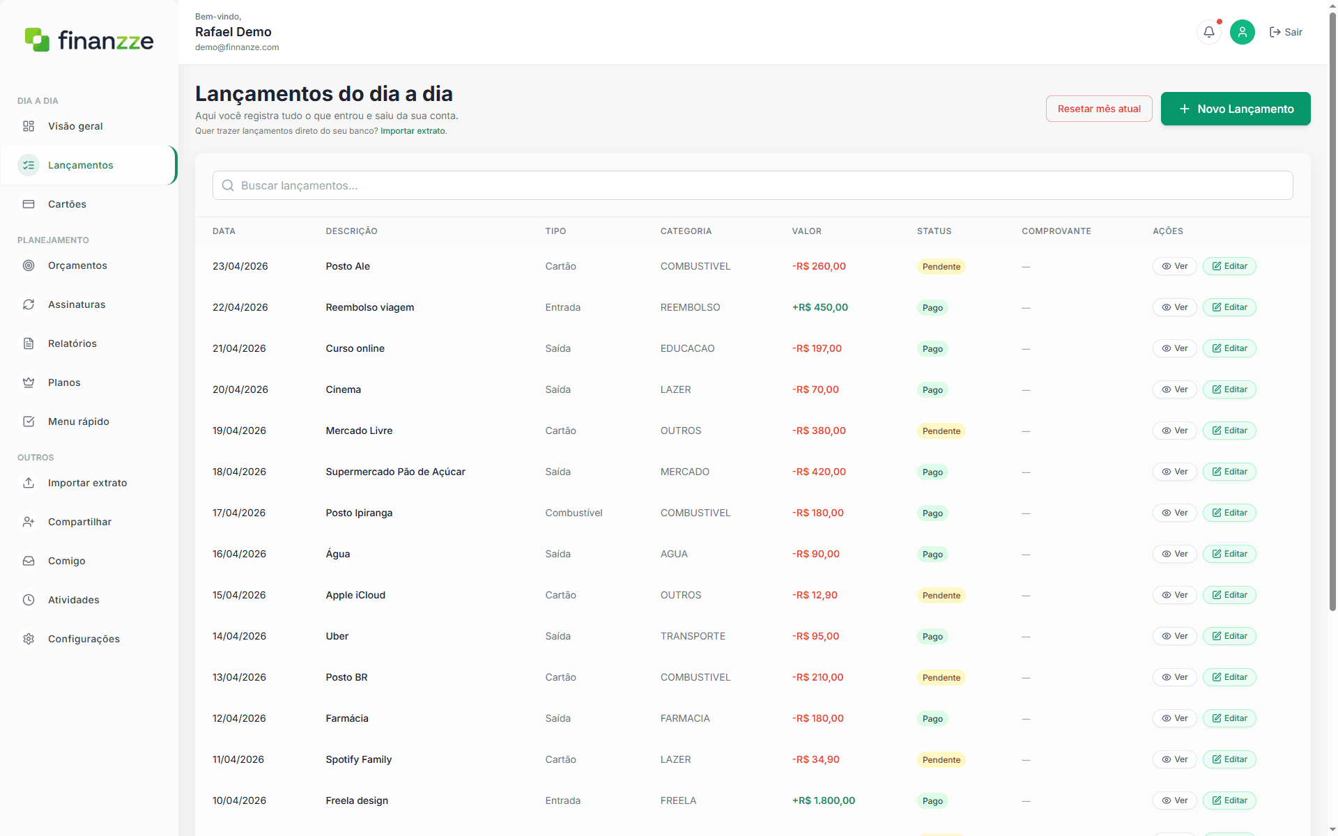 Tela de um sistema web